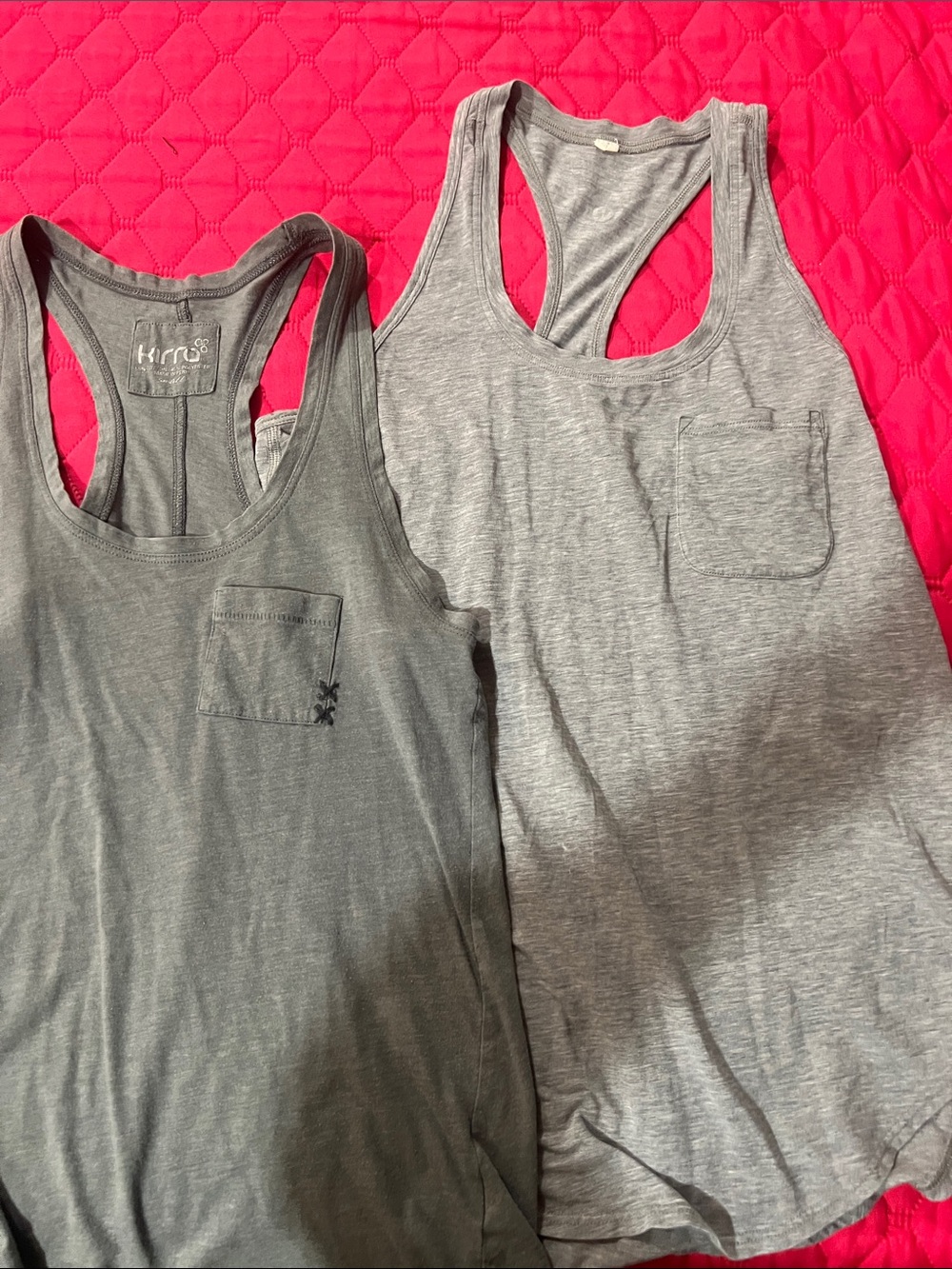 Lululemon/Kirra Women's Gray Racerback Pocket Tank Tops - Light & Dark Gray Set
